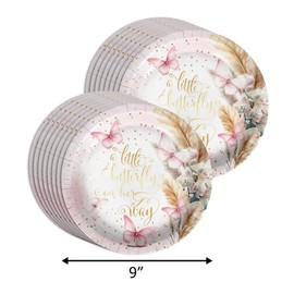 Butterfly Baby Shower Party Supplies 64 Piece Tableware Set Includes Large 9" Paper Plates Dessert Plates, Cups and Napkins Kit for 16