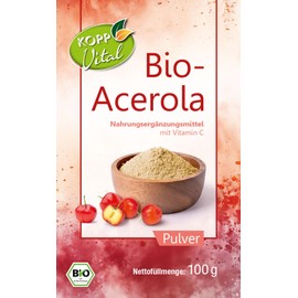 KOPP Vital® Organic Acerola Powder with Vitamin C - 100 g - Vegan, Gluten-Free, No Artificial Flavours, Sweeteners, Dietary Supplements