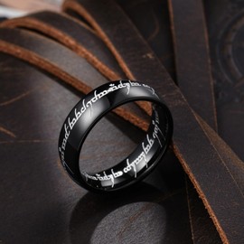 King Will Stainless Steel Black One Ring for Men Lord Ring Magic Power Ring, Etched Pattern Magic Wedding Band, High Polished Comfort Fit Size 10