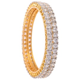 Ratnavali Jewels CZ Zirconia Gold Tone Solitaire Diamond Bollywood Wedding Indian Bangles Jewelry Women