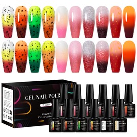 MEET ACROSS 12pcs Glitter Color Changing Gel Nail Polish Set, Thermal Nail Gel Polish Kit, Temperature Color Changing Gel Polish Semi Permanent Soak Off UV Gel for Home Salon