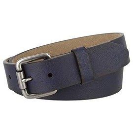 Portland Casual Leather Belt With Antique Roller Silver Buckle 1 1/2" Wide (34, Navy)