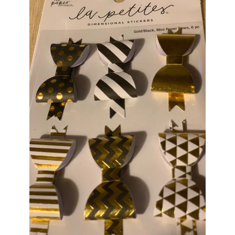 THE PAPER STUDIO LA PETITES STICKERS 3D BOWS GOLD BLACK