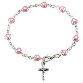 Rosary Bracelet Pink Heart Glass Beads