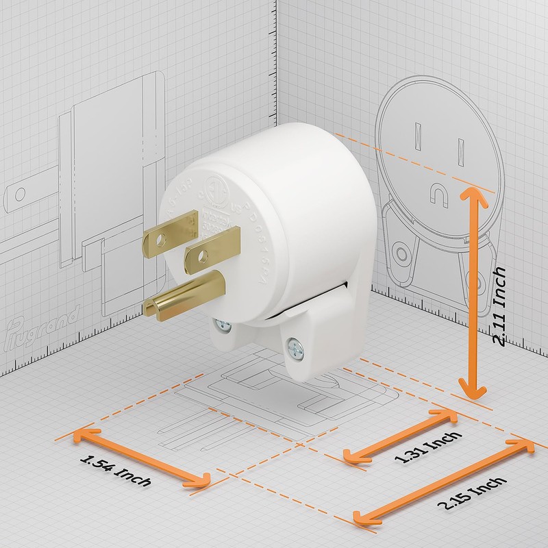Plugrand 12-Direction Adjustable Nema 5-15P Right Angle Plug - 15A,