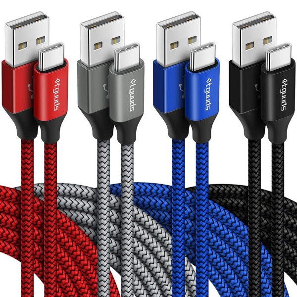USB Type C Cable 3A, 3A, Quick Charging, Type C, High Speed Data Transfer, Ultra Durable Nylon Cord, Compatible with USB-C Devices such as Galaxy S20, S10, S9, A20, A21, A22, A30, Note 8/9/10, Xperia