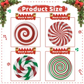 60 Pieces Christmas Paper Plates 9 Inch Disposable Candy Cane Plates Christmas Paper Plates Peppermint Flavoured Cute Christmas Dessert Plates Holiday Plates for Winter Christmas