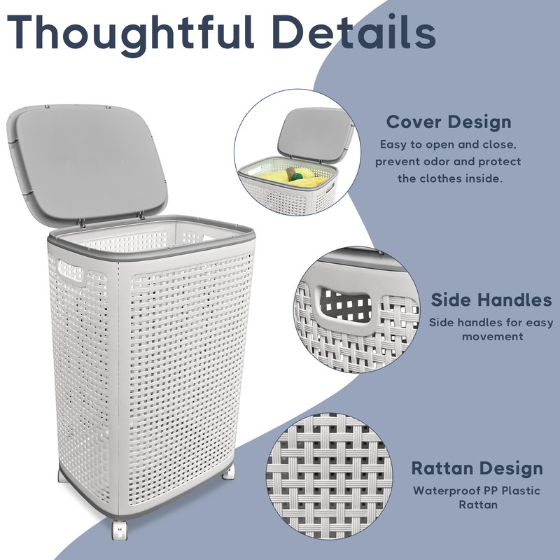Sufdari 90L Laundry Basket with Wheels, Rolling Laundry Hamper with