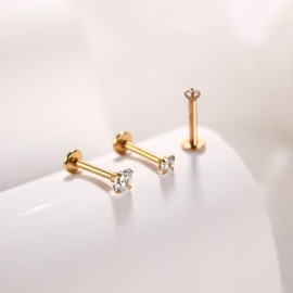 GAGABODY Labret Studs 16g Tragus Earring Internally Threaded Labret Gold Helix Earring 16g Earrings G23 Titanium Earrings CZ Cartilage Piercing 8mm Lip Studs Earring Piercing