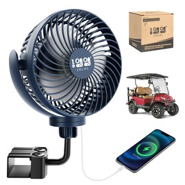 10L0L Rechargeable Portable Fan-8000mAh Battery Operated Fans Compatible with Yamaha/EZGO/Club Car/Tents/Prams/Wheelchairs/Golf Cart Push Cart with LED Light, 360° Rotatable, 3 Speed (Blue)