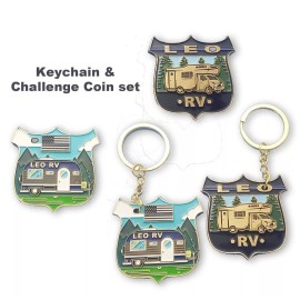America's Front Line BL2-007 LEO RV Keychain and matching Challenge coin set