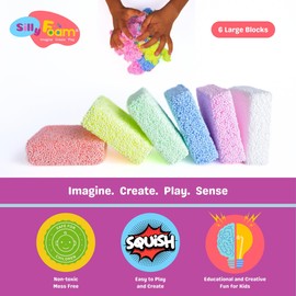 Silly Foam, Creative Modeling Foam Beads, 2-Pack Neon Pastel Colors (12 Blocks), No-Slime No-Mess, Perfect for Preschool, Kids, Arts & Crafts, Sensory Play, STEM, Travel Toy, Non-Toxic (Age 3+)