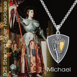 XIXLES St Michael Necklace 925 Sterling Silver Saint Archangel Michael Guardian Angel Pendant Christian Jewellery Gifts for Women Men Boys