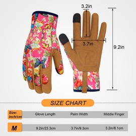 MERTURN Leather Gardening Gloves for Women Garden Gloves Thorn Proof Touch Screen Design Heavy Duty Yard Working Gloves for Planting, Digging, Pruning Women Gardening Gift, Blue Flower