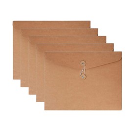 VANRA Kraft String Envelope File Folder Project Pockets File Jacket Document Organizer Flat-No Expansion A4 Letter Size (Kraft Brown, Pack of 5)