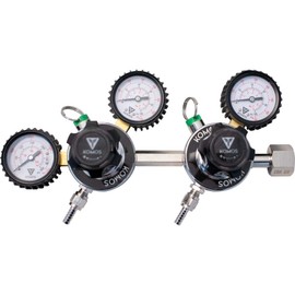 KOMOS® Dual Body CO2 Regulator - Includes 1/4" Barbs, Duotight (John Guest) Fittings, Gauge Guards, CGA320 Valve (Standard for CO2) PRV and Easy Turn Handles