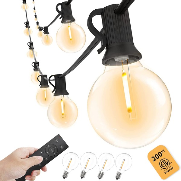 Yuusei Outdoor String Lights with Remote, 200ft Dimmable Patio Lights