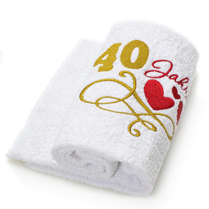 Abc Casa 40th Birthday Gift Towel with Embroidered Hearts and