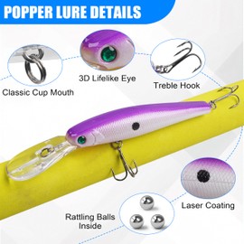 Hard Fishing Lure Baits Kit,10pcs Crankbait Minnow Jerkbaits Hard Baits Deep Diving Swimbait with Treble Hooks Walleye Fishing Lures for Bass Trout Catfish Pike Saltwater Freshwater