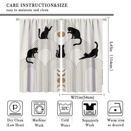JanJCurt Mid Century Curtains, Abstract Black Cat Curtains Boho Geometric Aesthetic Minimalist Modern Simple Arch Moon Phase Window Treatments for Kids Bedroom Living Room 42x45 Inch