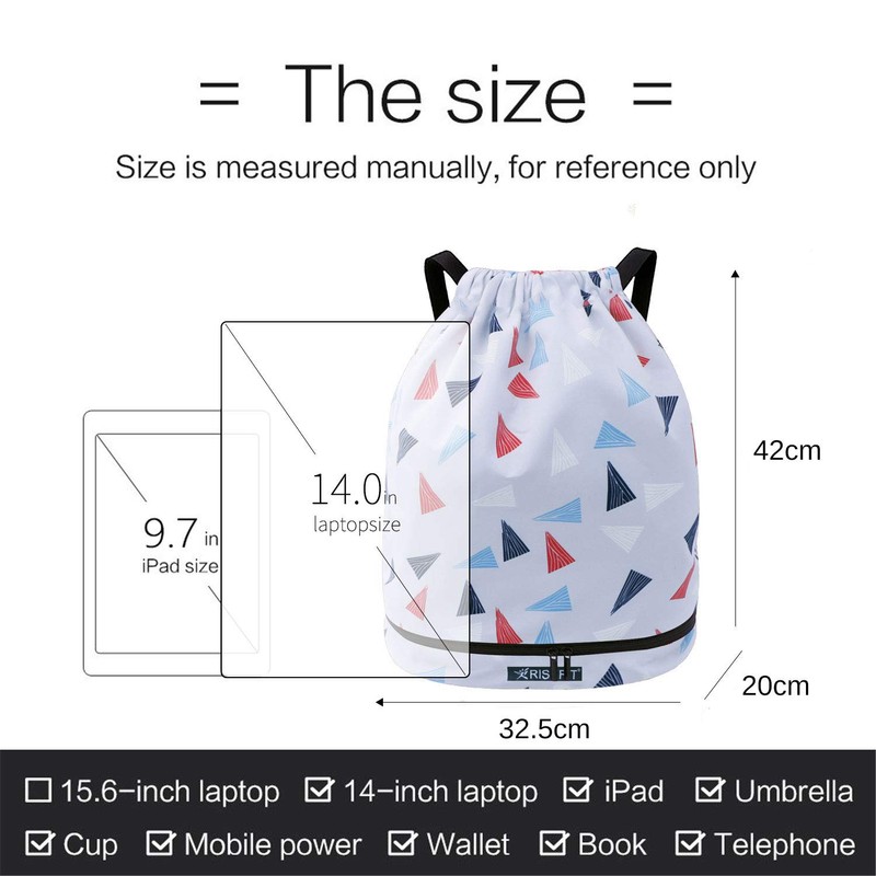 Risefit Waterproof Drawstring Backpack, Swimming Travelling Shopping Gym Bag Nylon