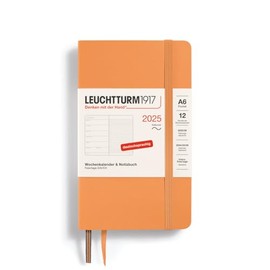 LEUCHTTURM1917 370530 2025 Weekly Calendar and Notebook, A6 Pocket Format, Softback, 12-Month Planner, 80 g, Lined, Apricot