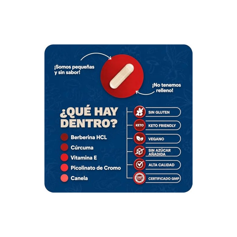 Berberina Cápsulas Suplemento Alimenticio Vitamina Cúrcuma Canela Picolinato Cromo Gluten