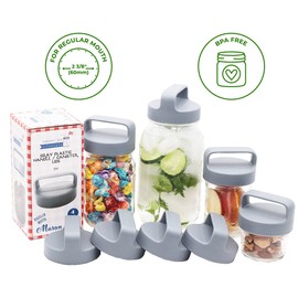 Gray Plastic Handle / Canister Lid by Mason Jar Lifestyle (4 Pack, Regular Mouth)