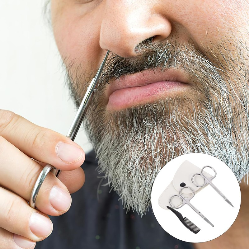 Minkissy Kit de tijeras para barba y bigote para nariz
