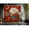 WODEJIA Red Peony Shower Curtain, Chinese Style Floral Embroidery Bathroom