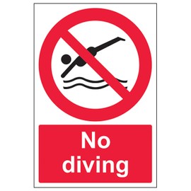 V Safety No Diving - Portrait 200 x 300mm - 2mm Rigid Plastic Safety Sign