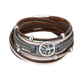 Cupimatch Wrap Bracelet Women's Tree of Life Bracelets Vintage Bohemian Multiple Leather Bracelet for Women, Metal