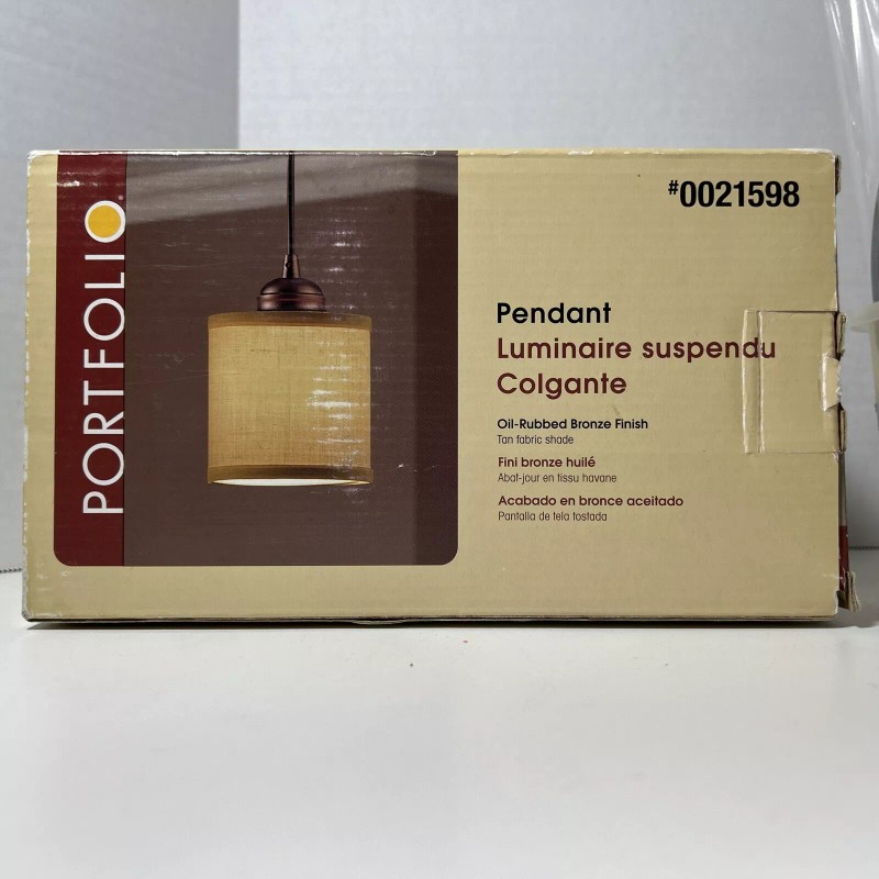 Portfolio Pendant Light 0021598 (Oil-Rubbed Bronze Finish, Tan Fabric Shade)