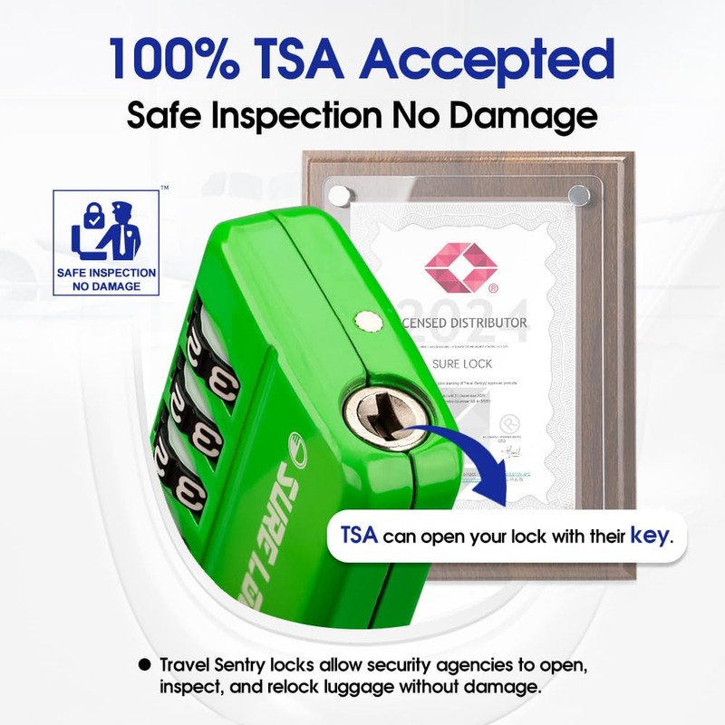 SURE LOCK TSA Approved 4-Digit Resettable Combination Luggage Locks with