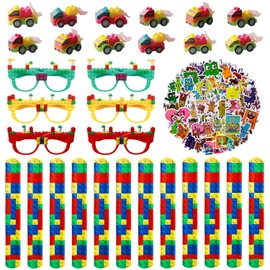 82 Pieces Building Blocks, Party Bags, Birthday Party Bags, Building Blocks, Glasses, Building Blocks, Toy Car, Snap Bracelet, Stickers, for DIY Blocks, Themes, Party Gift for Children's Birthday