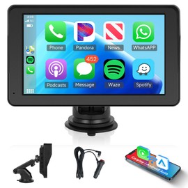 Rimoody Carplay Android Car Portable Car Radio, 7 Inch Touchscreen Portable Car Radio with Airplay/Android Cast/Dual Bluetooth/FM Transmitter/Voice Control/GPS/TF/AUX/USB/EQ 7V-32V