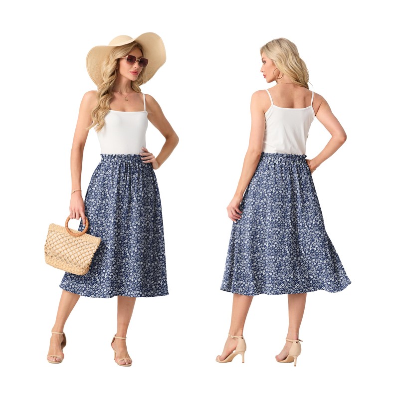 GRECERELLE Women's Summer Midi Long Midi Skirt A-line Flowy with