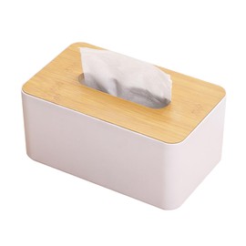 Tissue Box with Bamboo Lid, Tissue Box, Cosmetic Tissue Box Made of Wood, Practical Tissue Box, Rectangular Tissue Box for Standard H x W x D: 10 x 21 x 13 cm