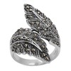 Silverly Women's .925 Sterling Silver Simulated Marcasite Oxidised Overlapping Feather