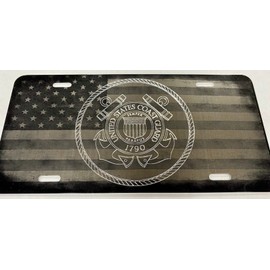 Combo Laser & Diamond Engraved US Coast Guard Car Tag Vanity License Plate Gift