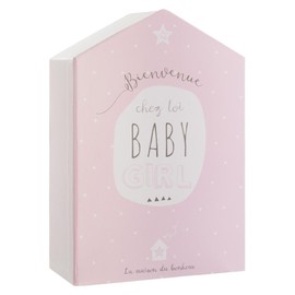 Newborn gift set with keepsake box + photo frame - House design - Colour PINK