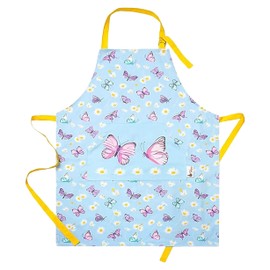 SiXsigma Sports Cooking Aprons for Women Men Chef Aprons for Home and kitchen Butchers BBQ, Bakers, Smoker Grill Aprons Large Pocket Christmas Apron for Men and Women (Sky Blue- Butterfly) Aprons