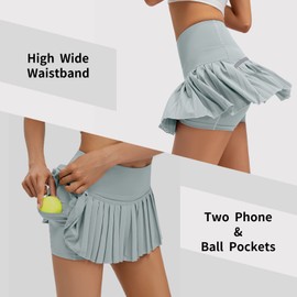 Raroauf - Faldas de tenis plisadas con pantalones cortos, minifalda de cintura alta, falda de golf, faldas atléticas para entrenamiento de pickball, Azul/claro, Large