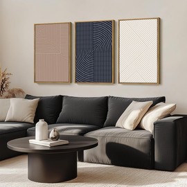 ANHUIB Extra Large Boho Wall Art Black Neutral Wall Decor Minimalist Line Painting set of 3 for Living Room Bedroom Dining Room