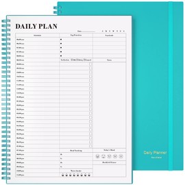 Planner Undated, Asten Daily Planner Agenda with to Do List, Hourly Schedules for Women and Men, Spiral Appointment Book with Elastic Closure, Inner Pocket 8.5" x 11" (Blue)