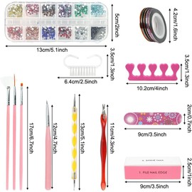 60pcs Pinceles para Pintar Uñas, Kit de Accesorios Decoración Uñas Nail Art Kit de Manicura Diseño con 15 Brochas de Uñas,Accesorios Decoración para DIY Uñas,Copos de Hoja de Oro,5 Lápiz de Punto,10 Cintas Adhesivas Uñas y Diamantes de Imitación