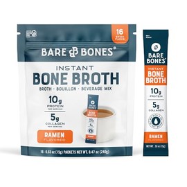 Bare Bones Ramen Bone Broth Instant Powdered Mix Packets | 5g Collagen | 10g Protein | Keto & Paleo Friendly | No Artificial Flavors | Non-GMO, Gluten