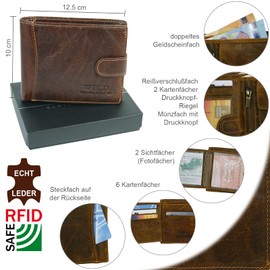 WILD THINGS ONLY !!! Men's Genuine Leather Wallet with RFID Protection and Gift Box, Brown with latch, Classic
