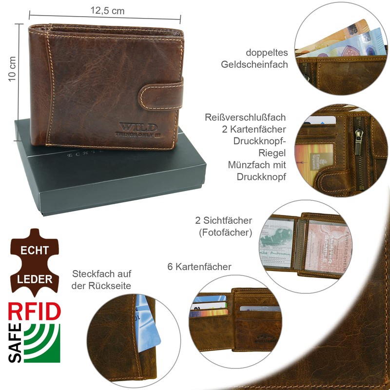 WILD THINGS ONLY !!! Men's Genuine Leather Wallet with RFID