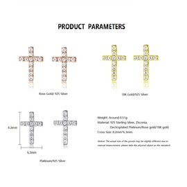 Bellitia Jewelry Cross Stud Earrings Sterling Silver Zirconia Religious Cross Earrings Stud for Women, Platinum Plated Tiny Cross Stud Earrings Hypoallergenic